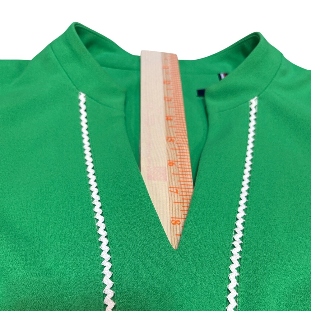 Tommy Hilfiger Womens Green Rickrack Trim VNeck Short Sleeve Shift Dress Size 12 - Picture 8 of 10